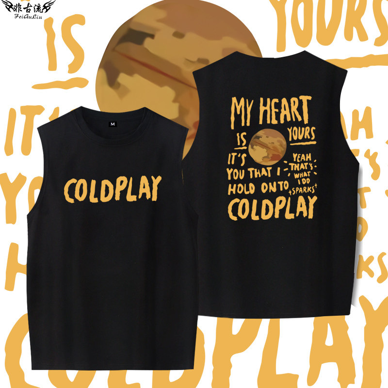 COLDPLAY酷玩乐队美式无袖T恤宽松复古Vintage男女纯棉马甲背心潮图片