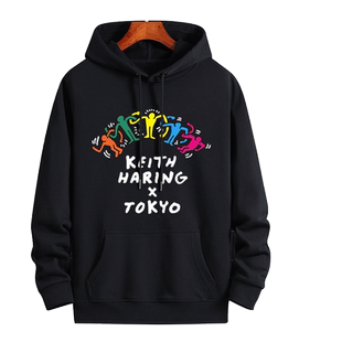 凯斯哈林Keithharing联名连帽卫衣男女印花roora爱心情侣装潮衣服