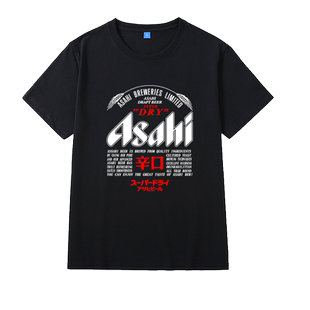 日本朝日啤酒t恤asahi日文beer字母印花短袖男ins日系宽松上衣服