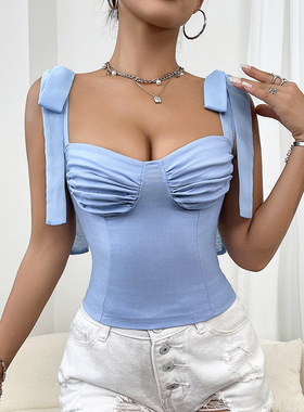 女美人兮新款跨境热销绑带式肩带纯欲外穿内搭热辣吊带背心女上衣