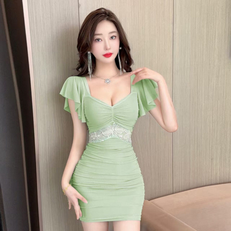 网红夜场短裙辣妹纯欲风网纱拼接蕾丝飞飞袖低胸显瘦包臀连衣裙女,女装/女士精品,连衣裙,淘宝优惠券,粉丝福利购,淘宝优惠卷