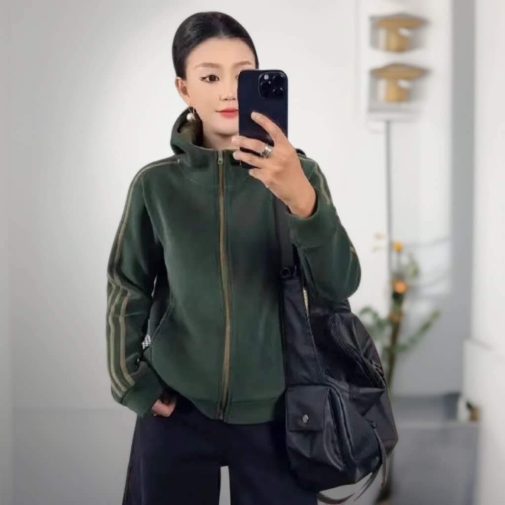 暖暖的~秋冬新款加绒卫衣休闲百搭女士连帽夹克衫摇粒绒外套冬衣