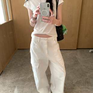 TABLE-妹大口袋工装裤美式休闲潮流时尚高腰阔腿长裤休闲裤33068