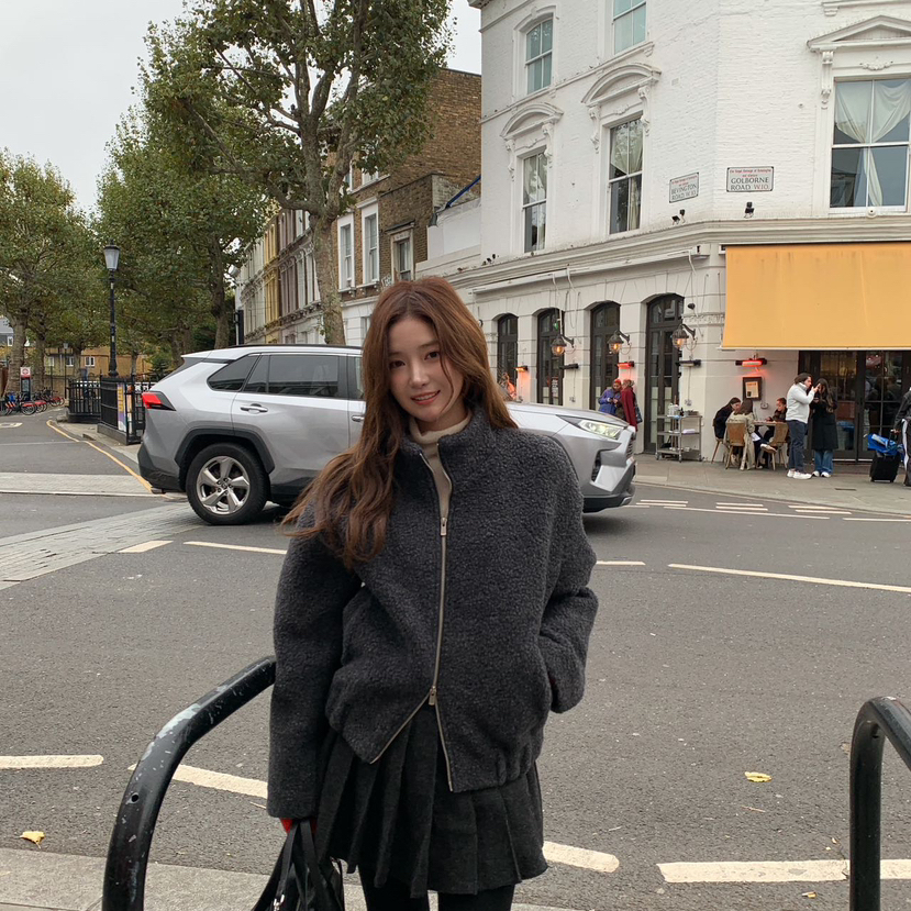 sea sand salt-冬上新纯色百搭压褶修身显瘦A字半身裙5844