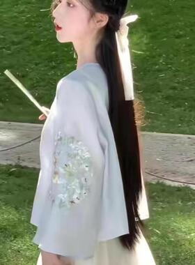小个子新中式国风古装汉服茶艺唐装改良刺绣古风蓝色仙女套装裙夏