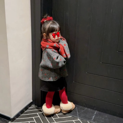 韩版女童秋冬新款波点毛衣开衫