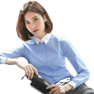 蓝色衬衫女长袖设计感小众衬衣