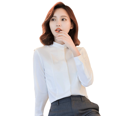 立领白色雪纺衫女长袖职业春秋款