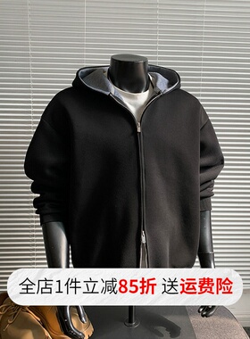 460g重磅华棉开衫连帽卫衣男重磅硬挺boxy短宽外套双拉链开衫上衣