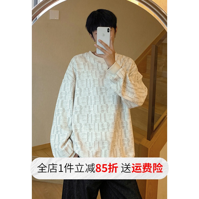 cleanfit满印设计感卫衣男春秋季美式复古圆领百搭宽松大码打底衫