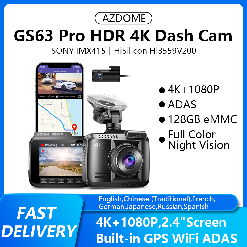 AZDOME DashCam GS63Pro 4K+1080P ADAS GPS 5.8GHz WIFI Car DVR