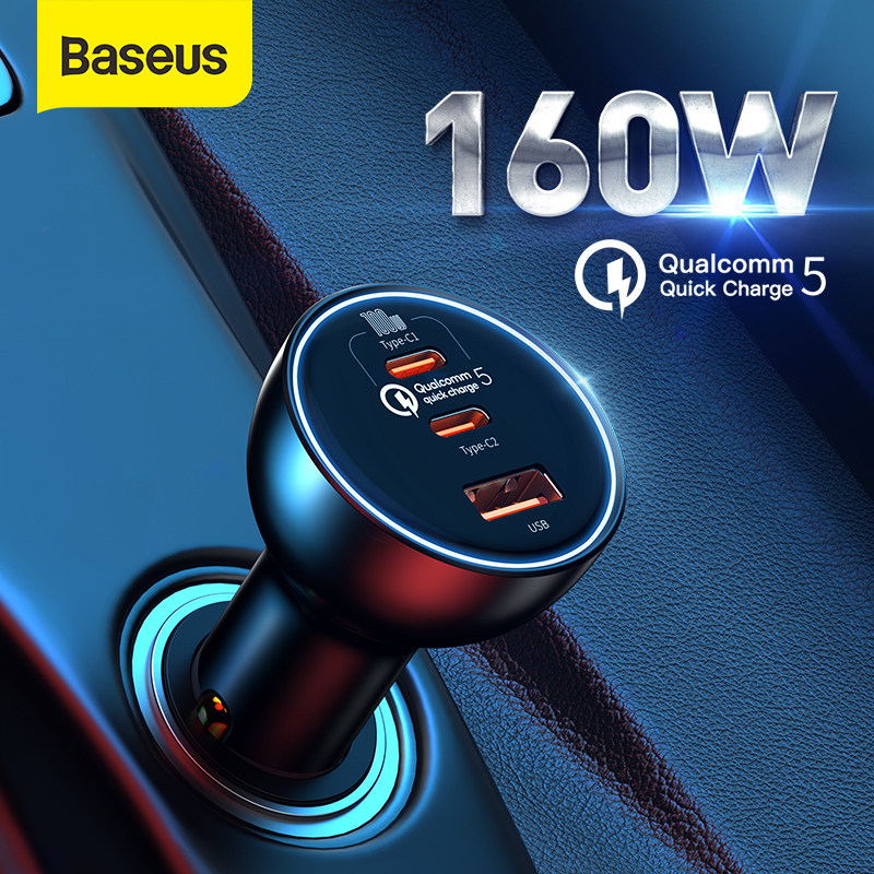 160W Car Charger QC 5.0 Charging适用iPhone16ProMax车载充电器