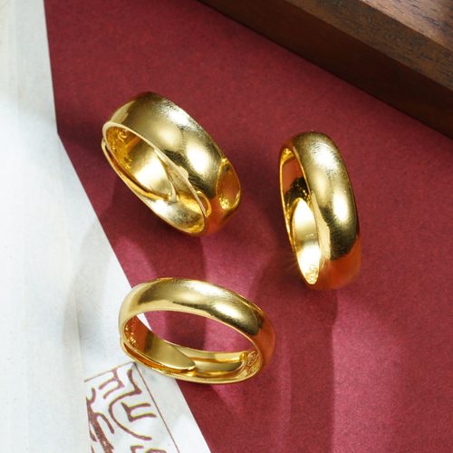 百福越南沙金光面戒指男女款结婚情侣对戒指环久不掉色金黄色戒子