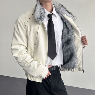 雪地银狐仿狼毛座山雕外套加厚保暖2025秋冬高街哈灵顿加绒棉衣