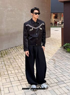 ZH25秋季New高品质小众设计含垫肩夹克外宽松流苏短款男