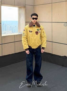 ZH25冬季实拍复古徽章猎装夹克棉服外套加厚保暖毛毛领男女拉链