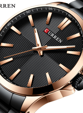 Curren/卡瑞恩8322男士休闲钢带手表石英表商务手表条纹字面腕表