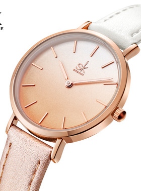 胜刻shengke新款小清新创意渐变简约字面手表石英皮带休闲表K0181