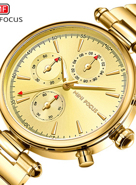 MINIFOCUS女表 时尚休闲女表多功能防水石英表钢带女手表0494L