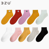 任选5双36.8元 足装 秀女短筒袜春夏轻薄棉袜纯色吸汗透气女士短袜