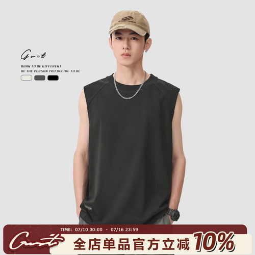 GWIT纯棉无袖T恤运动纯色背心男