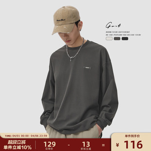 GWIT 休闲纯棉内搭体恤春秋打底衫 圆领纯色长袖 T恤男 320g重磅美式