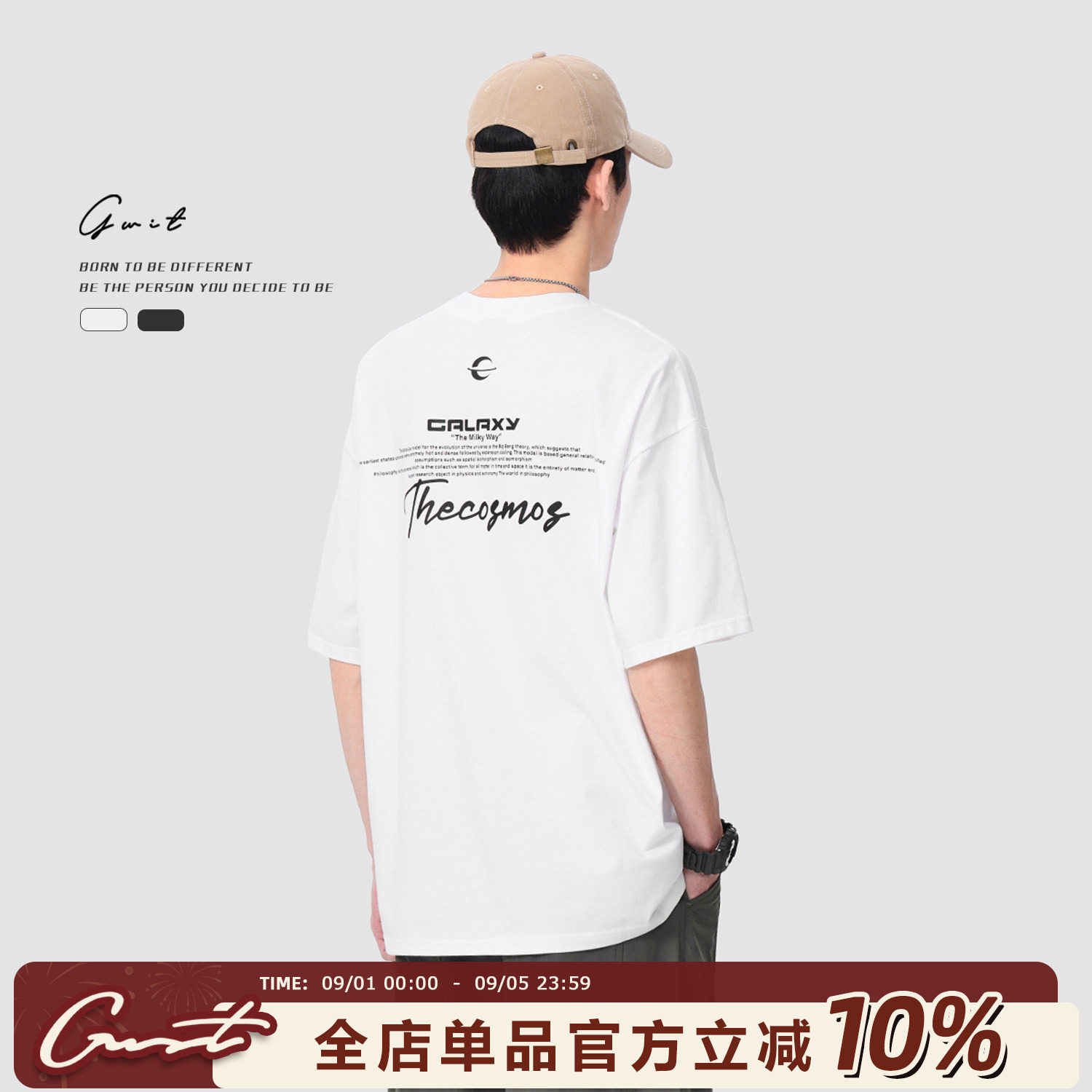 GWIT 美式街头重磅夏季潮流体恤半袖潮牌Galaxy印花纯棉短袖T恤男图片
