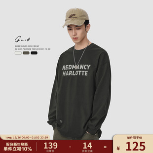 圆领长袖 复古重磅纯棉春秋内搭上衣体恤潮牌打底衫 T恤男 美式 GWIT