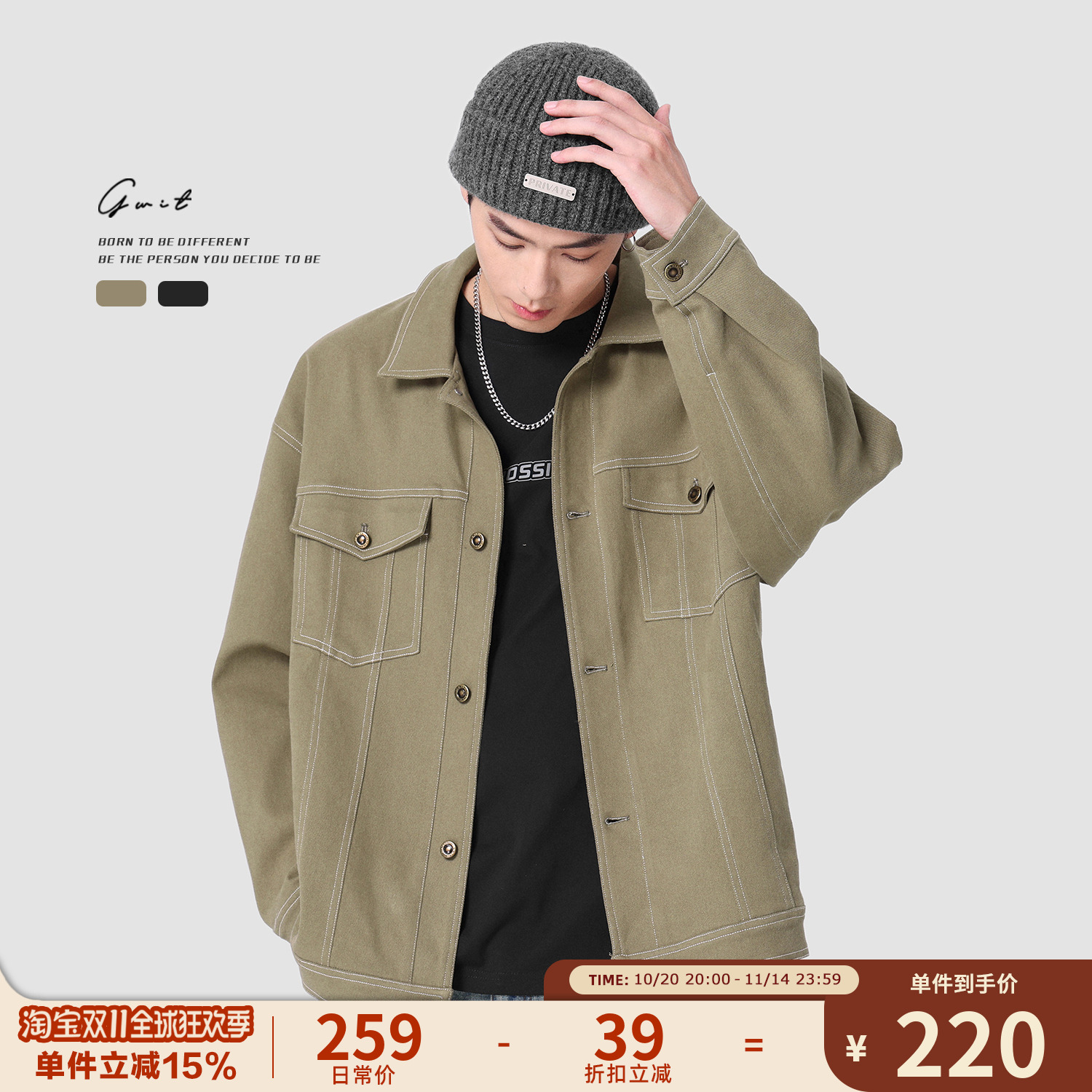 GWIT美式重磅撞色线工装夹克