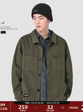 GWIT 美式复古cargo重磅春秋新款休闲潮流夹克上衣做旧工装外套男