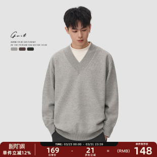 秋冬松弛感上衣针织衫 复古V领慵懒风线衣打底衫 毛衣男 美式 GWIT