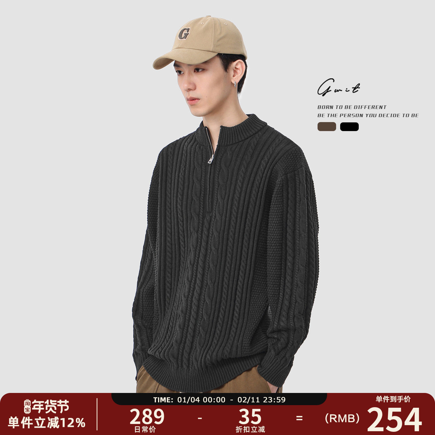 GWIT 美式复古休闲春秋美拉德上衣线衣绞花毛衣外套针织开衫男,男装,针织衫/毛衣,淘宝优惠券,粉丝福利购,淘宝优惠卷