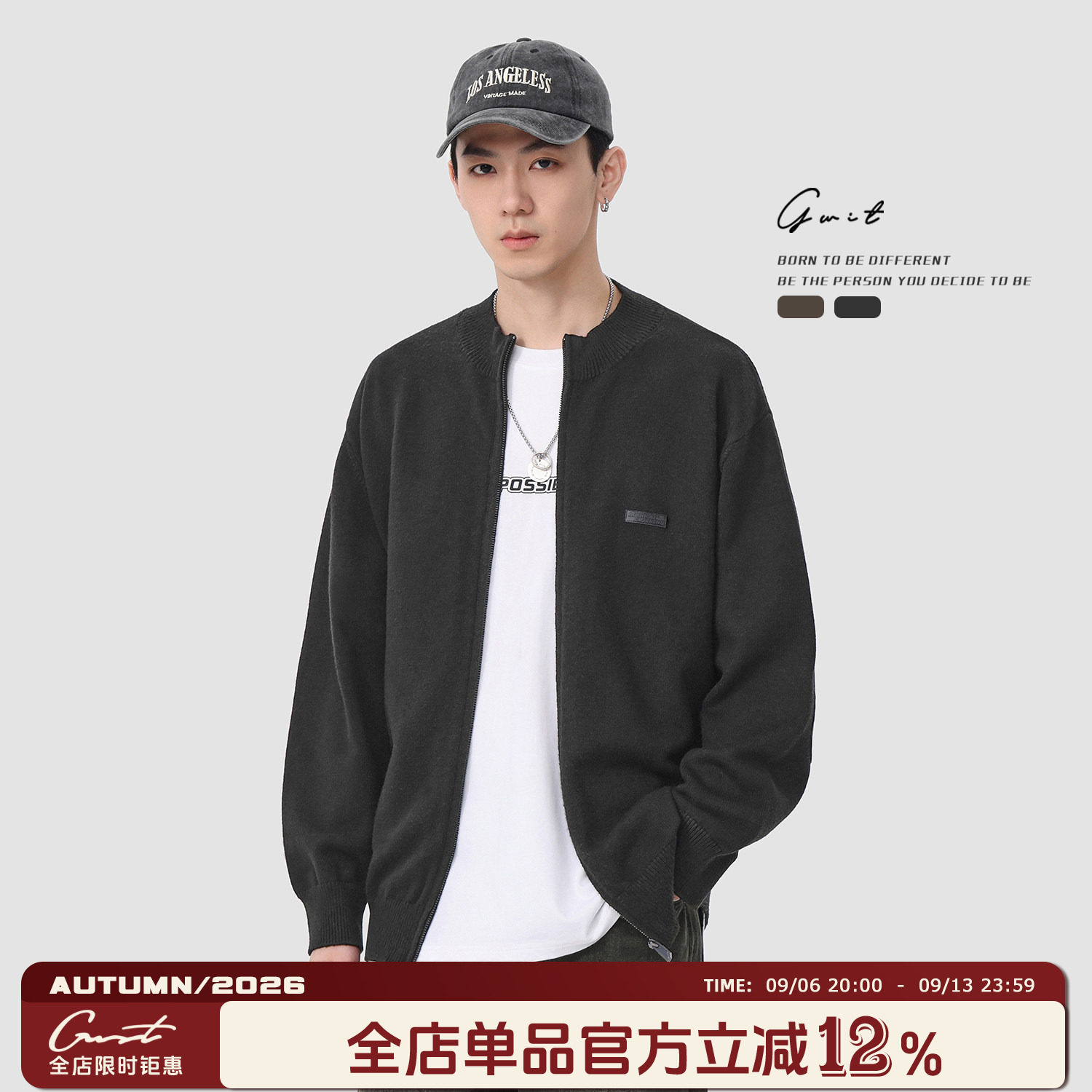 GWIT 美式复古休闲春秋美拉德上衣外穿线衣毛衣外套针织开衫男图片