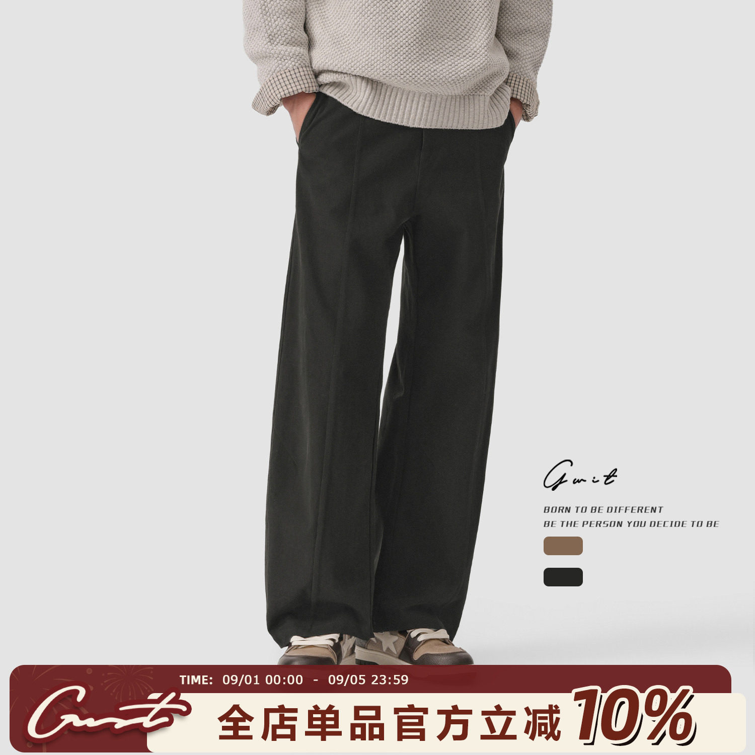 GWIT美式重磅阔腿廓形弯刀工装裤图片
