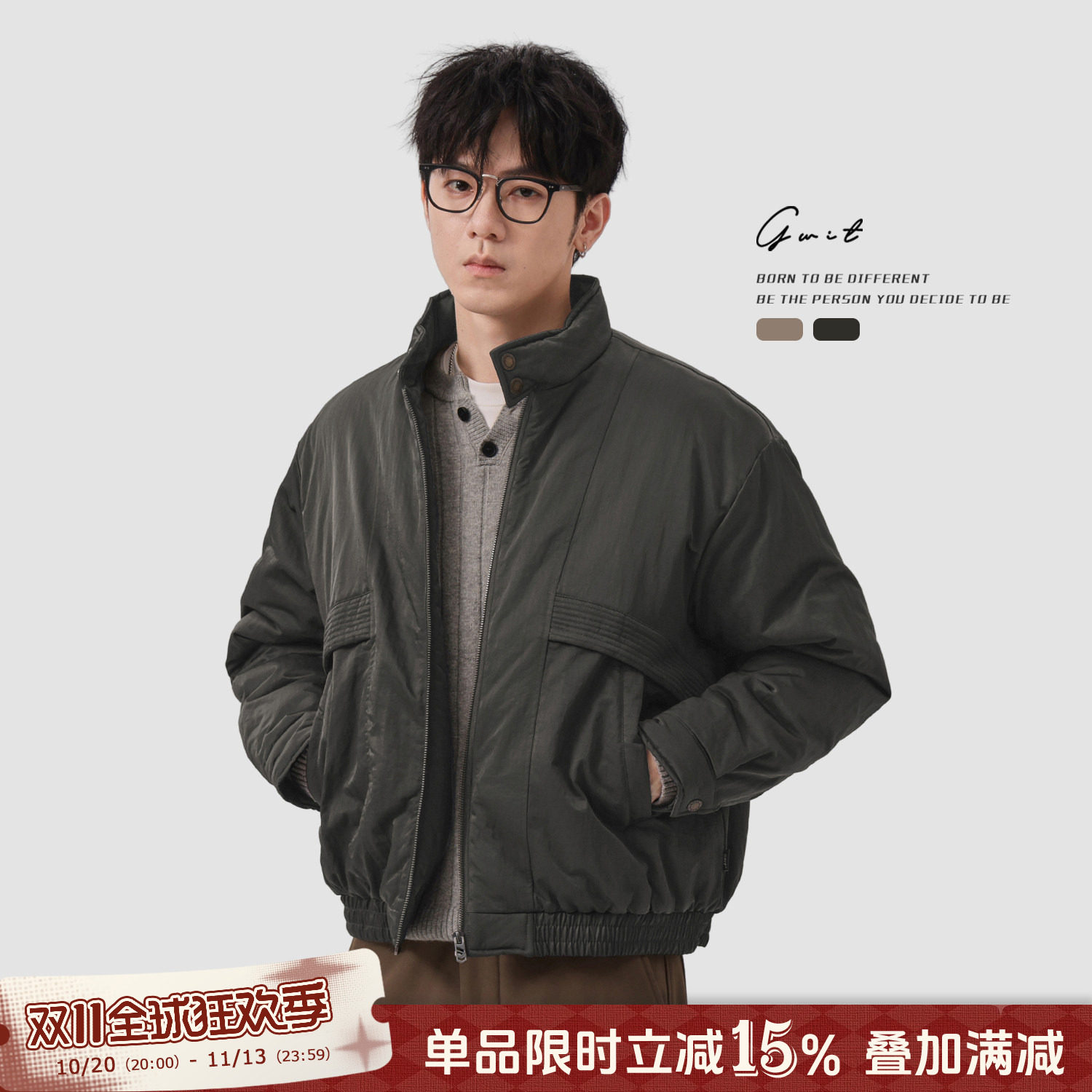 GWIT 美式休闲城市户外防风夹克冬季保暖加厚外套男廓形短款棉服