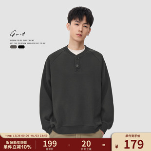 保暖套头衫 复古亨利领冬季 加绒加厚松弛感轻熟风卫衣男 美式 GWIT