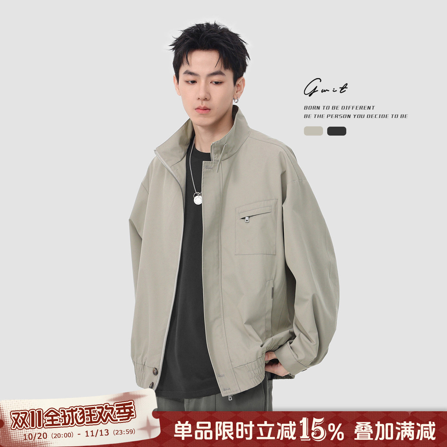GWIT 美式复古cleanfit春秋棒球服短款休闲夹克上衣工装外套男士