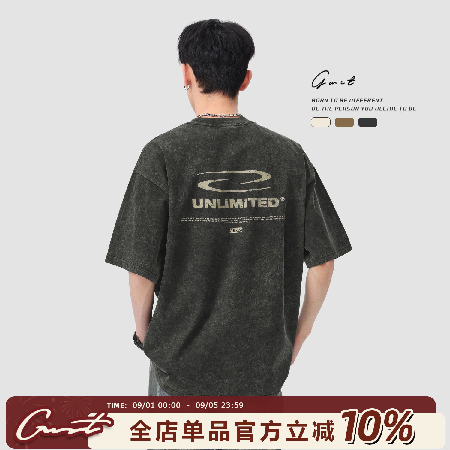 GWIT复古重磅水洗做旧短袖T恤图片