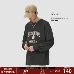 长袖 纯棉体恤春秋男士 T恤美式 做旧印花经典 GWIT 款 重磅磨毛打底衫