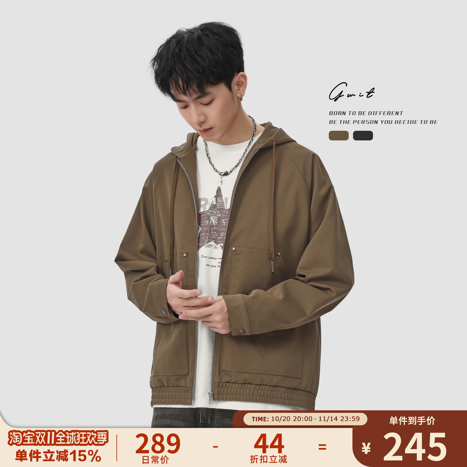 GWIT春秋工装夹克上衣连帽外套男