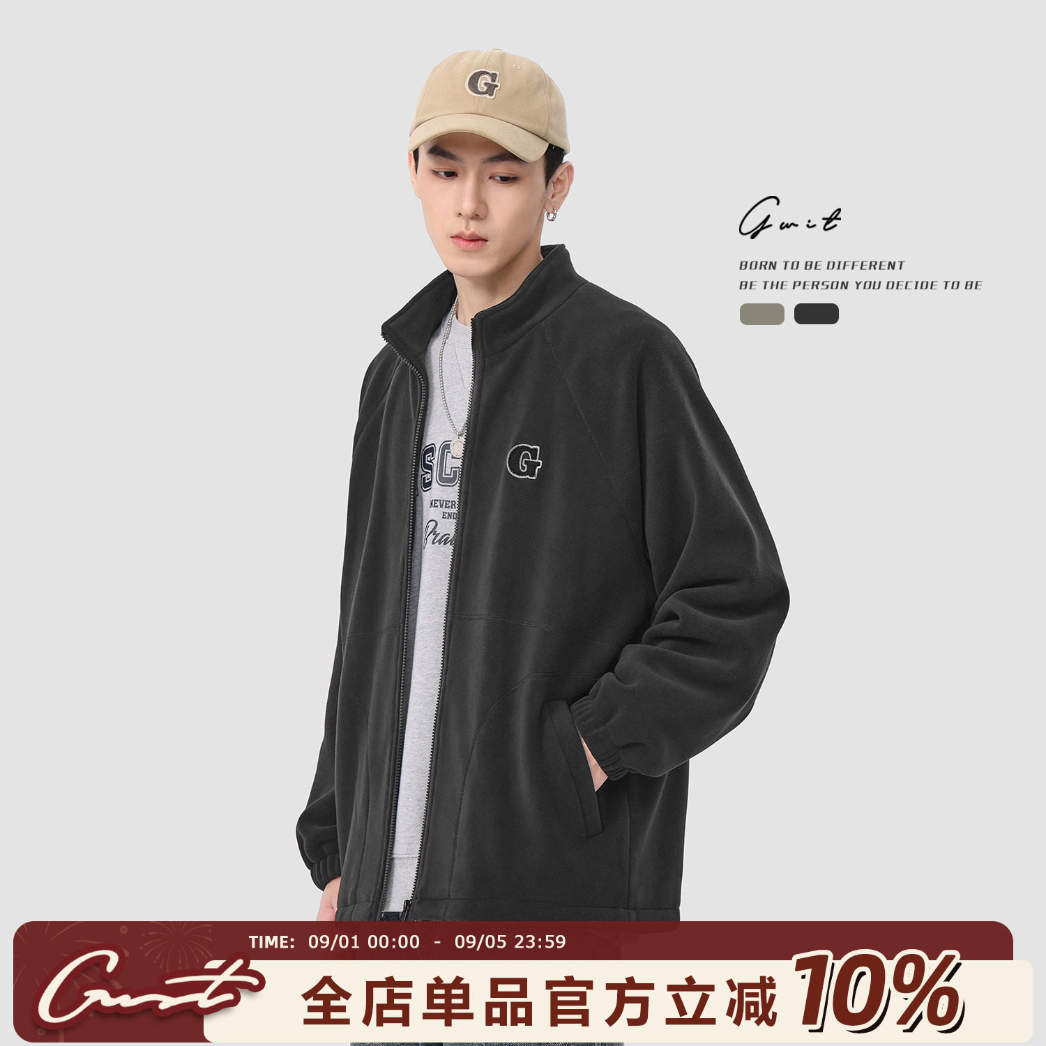 GWIT 美式高街重磅摇粒绒秋冬保暖抓绒开衫上衣潮牌夹克外套男图片