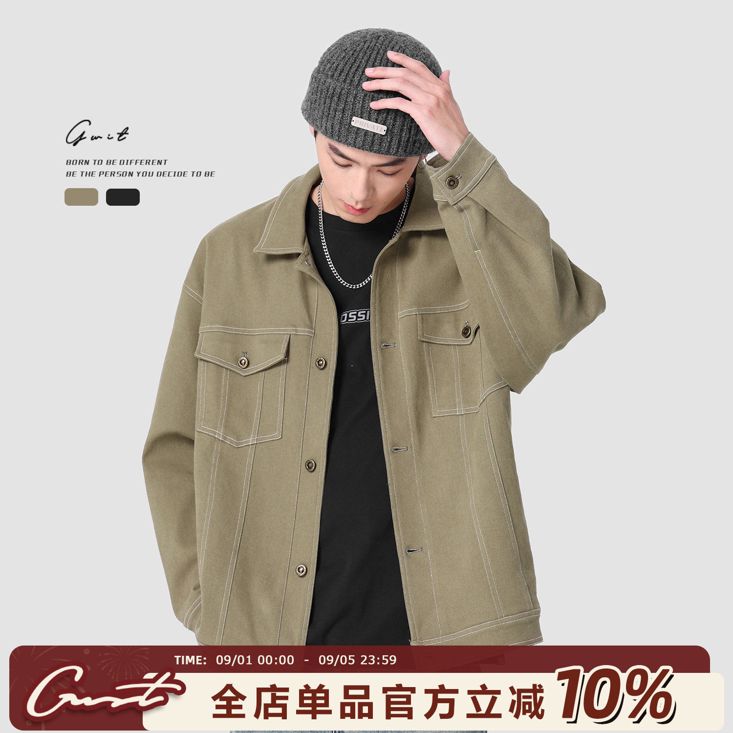 GWIT美式重磅撞色线工装夹克图片