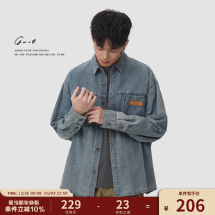衬衣外套牛仔衬衫 GWIT 色cleanfit春秋浅色长袖 休闲经典 男 美式