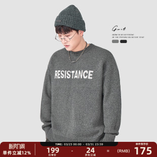 上衣提花圆领毛衣男 加厚打底针织衫 GWIT 秋冬软糯松弛感线衣美式