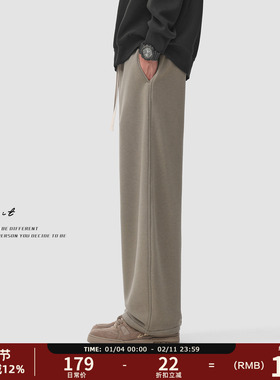 GWIT 冬季重磅加绒cleanfit运动卫裤保暖美式休闲裤加厚弯刀裤男