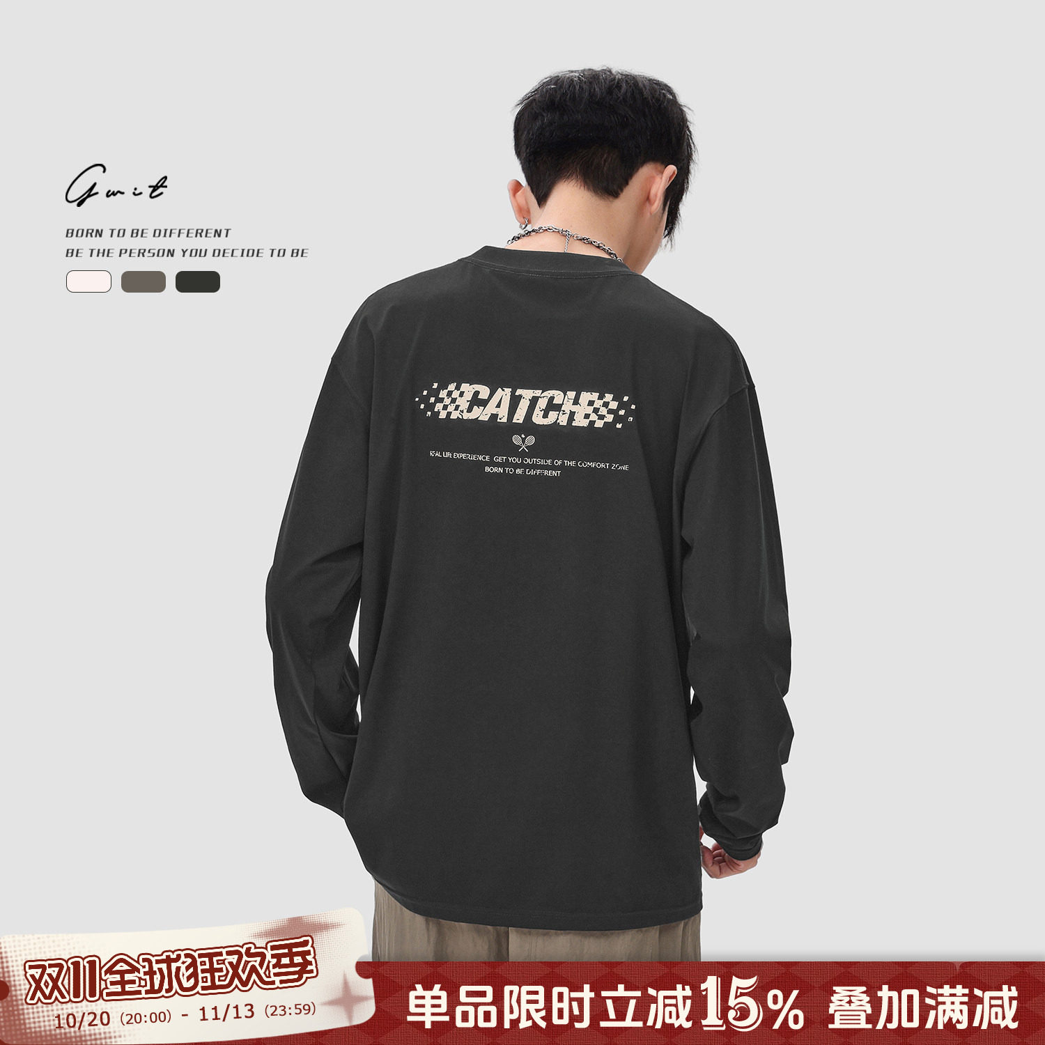 GWIT 户外透气网球训练服骑行跑步长袖T恤男士修身赛车运动速干衣
