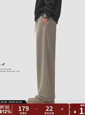 GWIT 冬季重磅加绒cleanfit运动卫裤保暖美式休闲裤加厚弯刀裤男