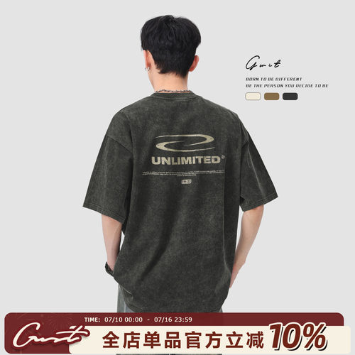 GWIT复古重磅水洗做旧短袖T恤