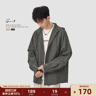 GWIT 复古廓形格子衬衫外套男上衣长袖衬衣cleanfit轻熟高智感