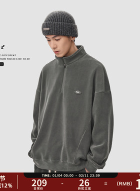 GWIT 冬季重磅摇粒绒户外保暖骑行登山打底加绒加厚半拉链卫衣男